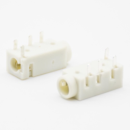 DC Connectors Right Angle Through Hole Female Jack Plastic White Unshiled Solder Lug