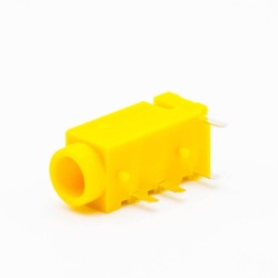 DC Power Supply Socket Yellow Plastic Female Jack Solder Lug Right Angle Unshiled Through Hole