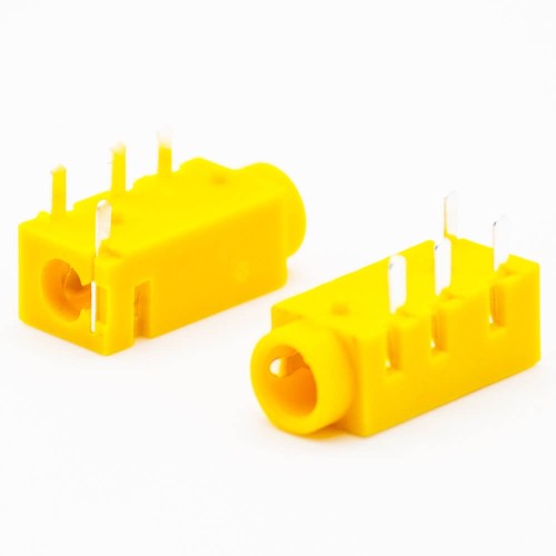 DC Power Supply Socket Yellow Plastic Female Jack Solder Lug Right Angle Unshiled Through Hole