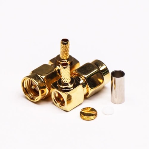 SMA Crimp Plug Right Angled Gold Plating for Coaxial Cable