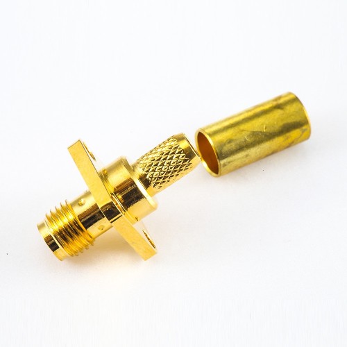 SMA Male Connector RG58 180 Degree Panel Mount 4 Holes Flange Crimp RG58/RG142/SYV50-3