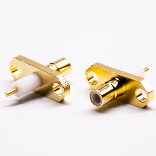 SMB Connector Female PCB Straight Through Hole 2 Holes Flange With Extended PTFE