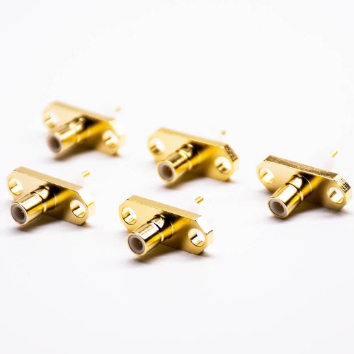 SMB Connector Female PCB Straight Through Hole 2 Holes Flange With Extended PTFE