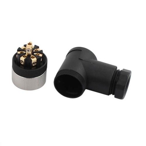 Angled M12 8 Position A-Coded Female Cable Connector With PG7/PG9 Waterproof