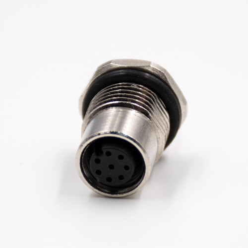 Connector Circular M12 8 Pin A-Coding Panel Receptacles Female Waterproof Straight PCB Mount PG9 Front Bulkhead