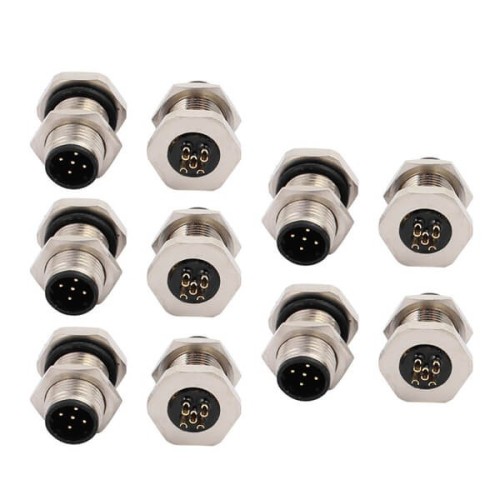 D-Coding Male M12 5 Pin Waterproof Connector With Metal Screw 10PCS