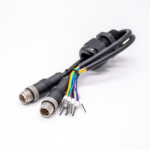 Double M12 8pin Connector Male Straight to Terminal harness 1M