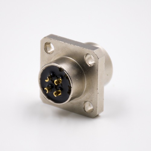 Flange Mount M12 Connector Panel Receptacles A Coded 4 Pin Straight Female 4 Hole Flang Waterproof Shiled