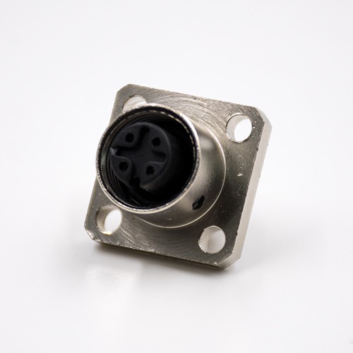 Flange Mount M12 Connector Panel Receptacles A Coded 4 Pin Straight Female 4 Hole Flang Waterproof Shiled