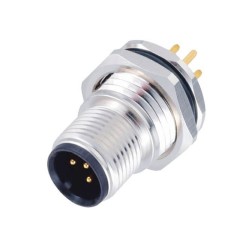 IP67 M12 Waterproof Connector 3Pin A Code Male Front Mount Waterproof M16x1.5 Mounting Thread