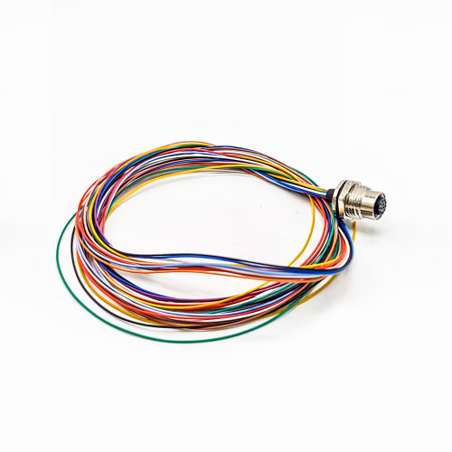 M12 12 Pin Female Connector Front Mount With Single Wire Harness 50CM AWG26 A Code Shiled