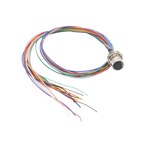 M12 12 Pin Female Connector Front Mount With Single Wire Harness 50CM AWG26 A Code Shiled