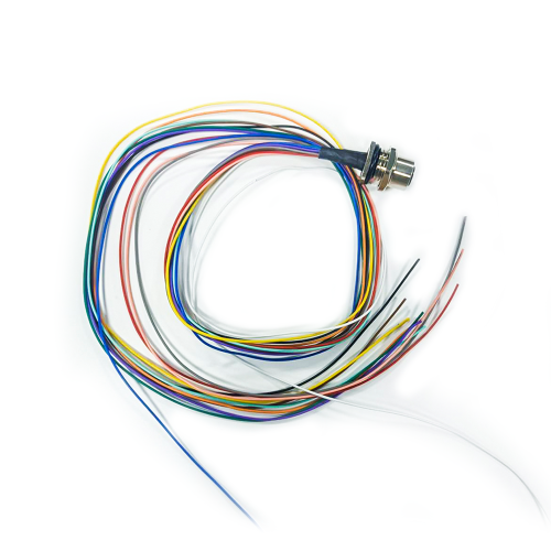 M12 12 Pin Female Connector Front Mount With Single Wire Harness 50CM AWG26 A Code Shiled