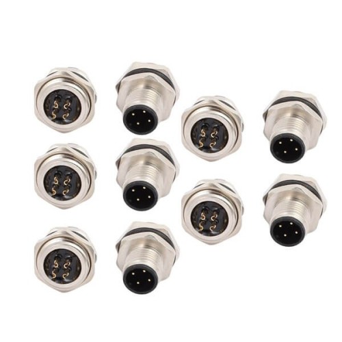 M12 4 Pin A Coding Connector Male Plug Rear Mounting Thread PG9 10PCS Per Bag