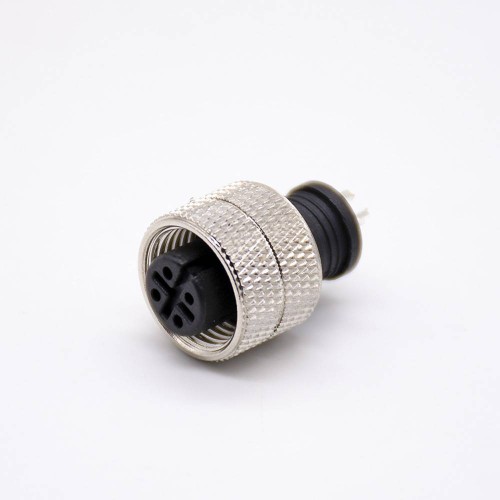 M12 4 pin Connector Straight Female Overmolded Solder Cup Unshielded