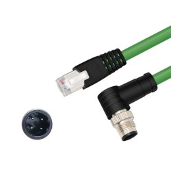 M12 4-pin D-Code Male Angled to RJ45 Male High Flex Cat6 Industrial Ethernet Cable PVC Twisted Pair Cable Green