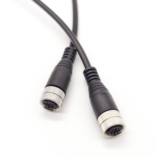 M12 4Pin Cable A-Coding Female To Female Straight Connector 1M AWG22 PVC Black Cable