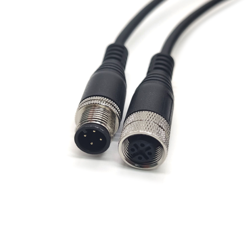 M12 4Pin Cable A-Coding Female To Female Straight Connector 1M AWG22 PVC Black Cable