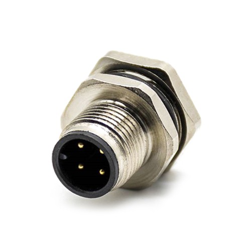 M12 4Pin Panel Connector A Coded Straight Solder Back Mount Waterproof Male Socket