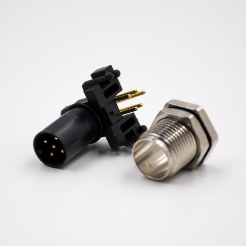 M12 5 Pin Connector Panel Receptacles Waterproof Unshiled A Coded 90°Male Through Hole