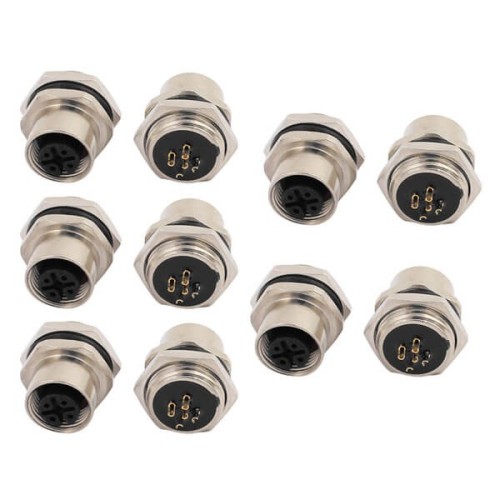 M12 5 Pin Female Connector Front Panel Mount Fixing Thread 10PCS