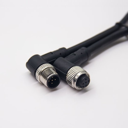 M12 5 Pin Right Angle Connector Male to Female A-Coding 1M AWG22