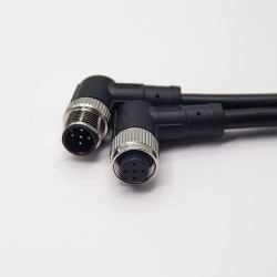 M12 5 Pin Right Angle Connector Male to Female A-Coding 1M AWG22