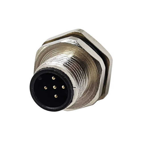 M12 5 Pole Panel Mount Connector A Code Socket Male shiled Contacts With Solder waterproof