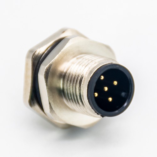 M12 5 Pole Panel Mount Connector A Code Socket Male shiled Contacts With Solder waterproof