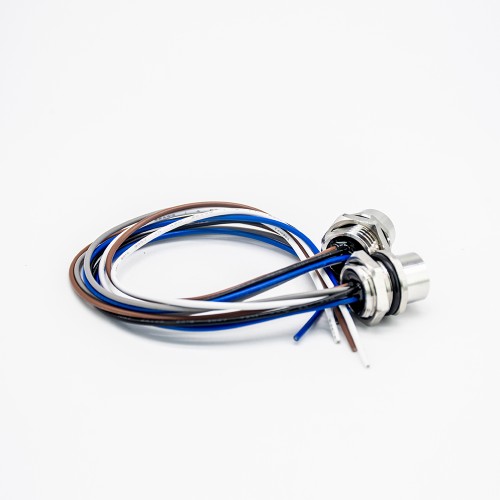 M12 5Pin Female Back Mount A Coded Straight Solder Cable 0.2M Waterproof Connector