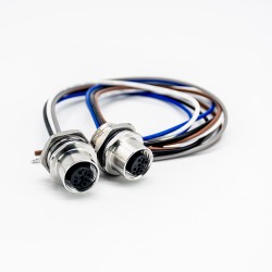 M12 5Pin Female Back Mount A Coded Straight Solder Cable 0.2M Waterproof Connector