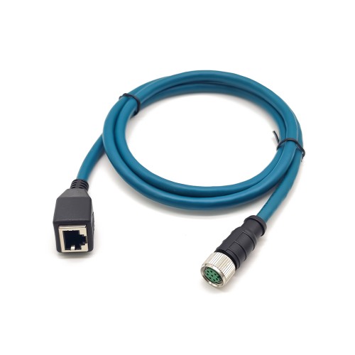 M12 8-pin A Code Female to RJ45 Female High Flex Cat6 Industrial Ethernet Cable PVC