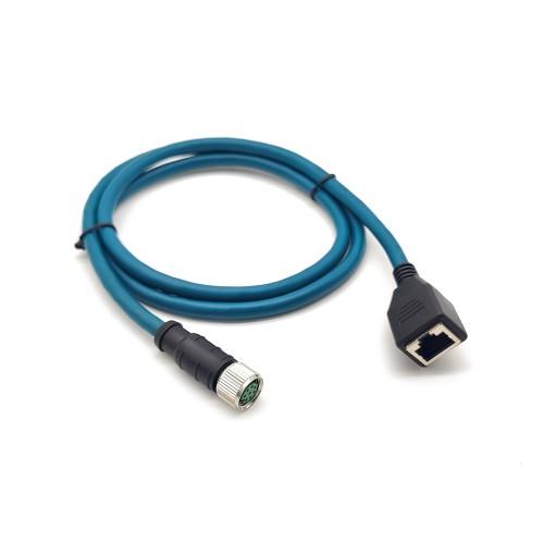 M12 8-pin A Code Female to RJ45 Female High Flex Cat6 Industrial Ethernet Cable PVC