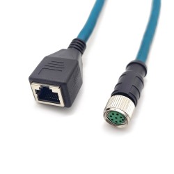 M12 8-pin A Code Female to RJ45 Female High Flex Cat6 Industrial Ethernet Cable PVC