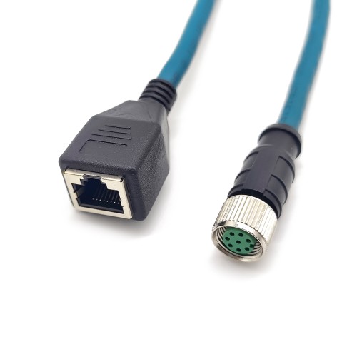 M12 8-pin A Code Female to RJ45 Female High Flex Cat6 Industrial Ethernet Cable PVC