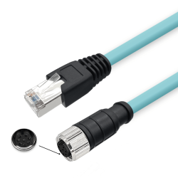 M12 8-pin A-Code Female to RJ45 Male High Flex Cat7 Industrial Ethernet Cable PVC