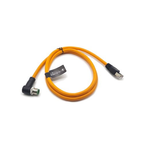 M12 8-pin A Code Male Angled to RJ45 Male High Flex Cat6 Industrial Ethernet Cable PVC Orange