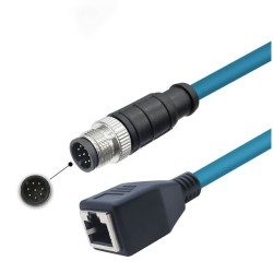 M12 8-pin A Code Male to RJ45 Female High Flex Cat6 Industrial Ethernet Cable PVC