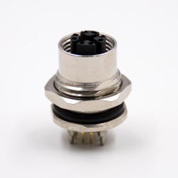 M12 8 Pin Female Connector X-Coding Panel Receptacles Straight Waterproof Through Hole Front Mount Shielded