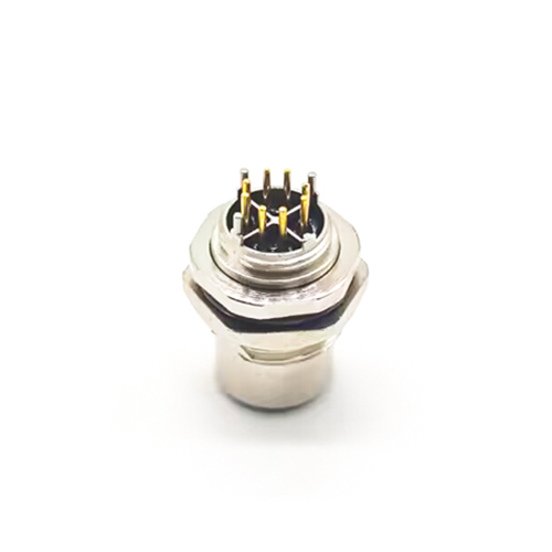 M12 8 Pin Female Connector X-Coding Panel Receptacles Straight Waterproof Through Hole Front Mount Shielded