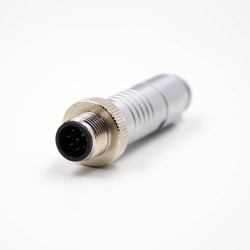 M12 8 Pin Field Wireable Connector Male 180 Degree Metal Waterproof A Coded Solder Shield