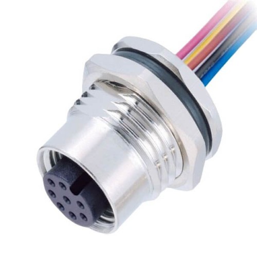 M12 8 Pin Panel Mount Connector A-Coded Female With Pigtails 0.5 meter AWG24 Fixing thread PG9