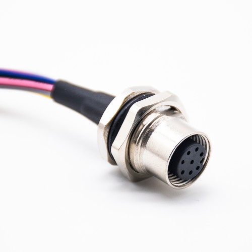 M12 8 Pin Panel Mount Connector A-Coded Female With Pigtails 0.5 meter AWG24 Fixing thread PG9