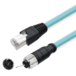 M12 8-pin X-Code Female to RJ45 Male High Flex Cat7 Industrial Ethernet Cable PVC