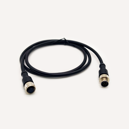 M12 8Pin Extensin Cable A-Coding Male To Female Straight Connector 1M AWG24 PVC Black Cable