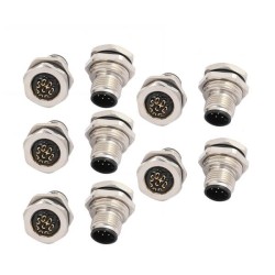 M12 8Pin Male Connector Panel Front Mount Thread PG9/M16x1 10PCS