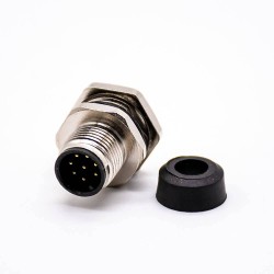 M12 8Pin Male PCB Contacts Waterproof Front Mount A Code Connector