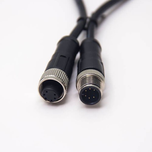 M12 Cable Assembly 180 Degree A Code 6 Pin Male To Female Plug Cable 1M AWG24