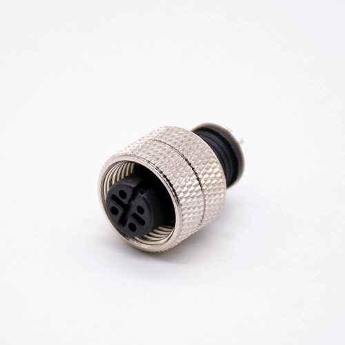 M12 Connector 4 Pin Straight Female Solder Cup Unshielded Injection Joint