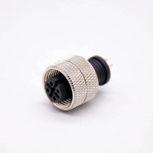 M12 Connector 4 Pin Straight Female Solder Cup Unshielded Injection Joint